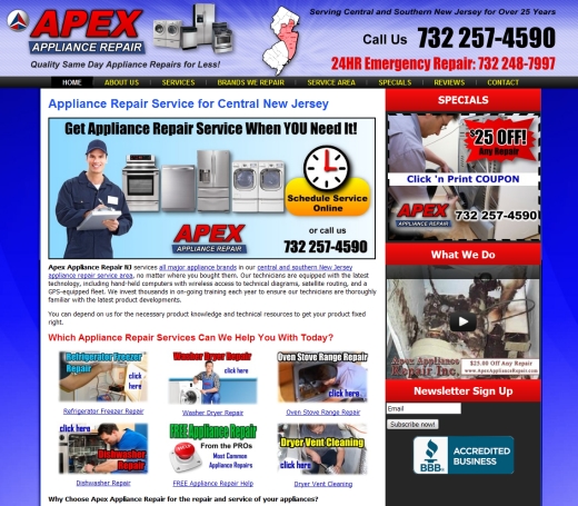 Web Design for Apex Appliance Repair New Jersey
